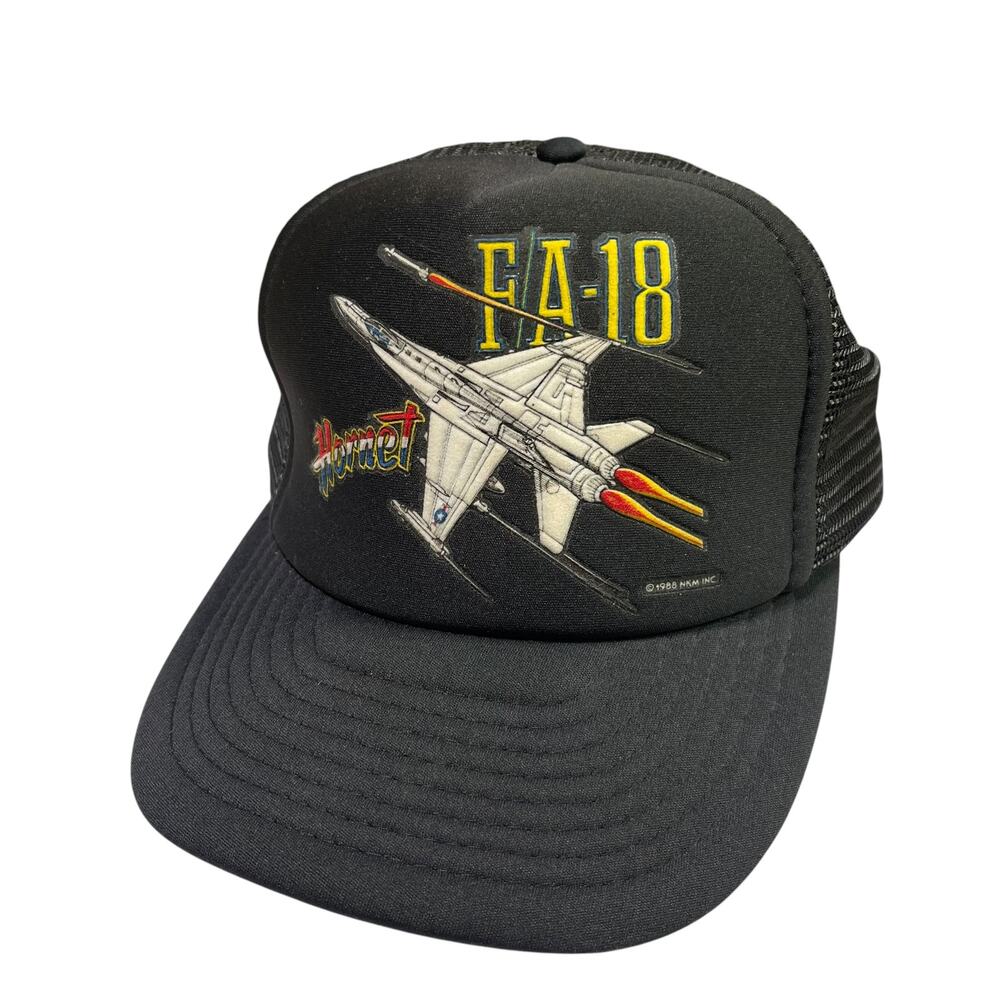 Vintage 1988 F/A-18 Hornet Fighter Jet Mesh Trucker Snapback Hat Black USAF